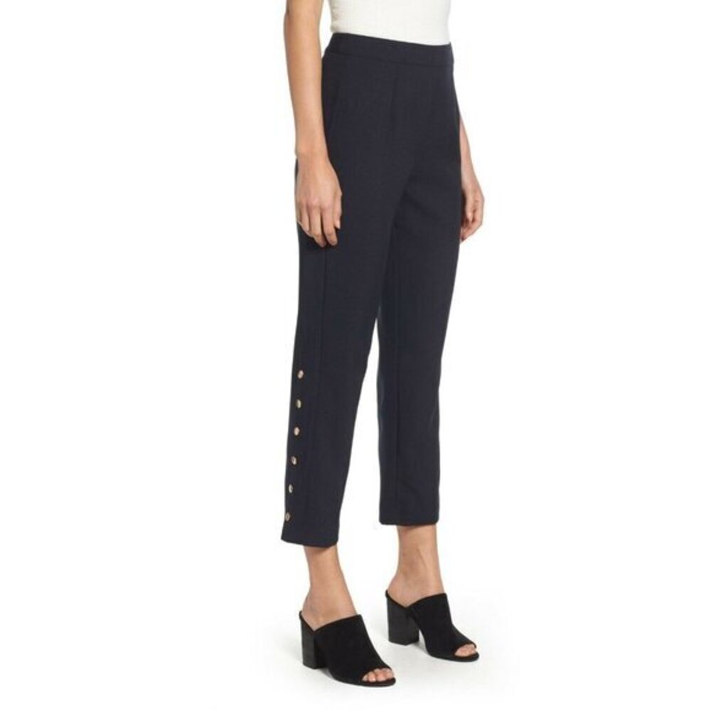J.O.A Womens Crop Ankle Pants Snap Side Button Navy Blue SZ S New
